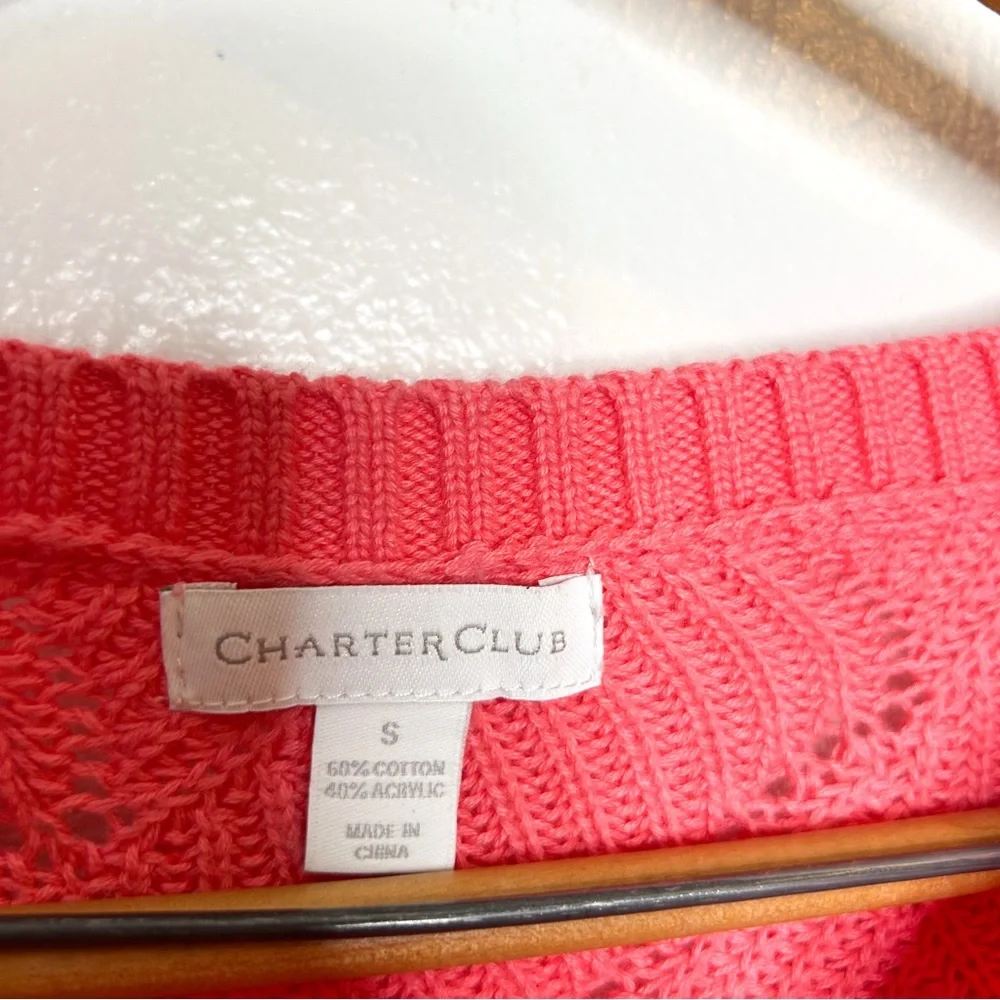Charter Club Womens Cotton Blend‎ Pink Coral Open Knit Sweater Small S